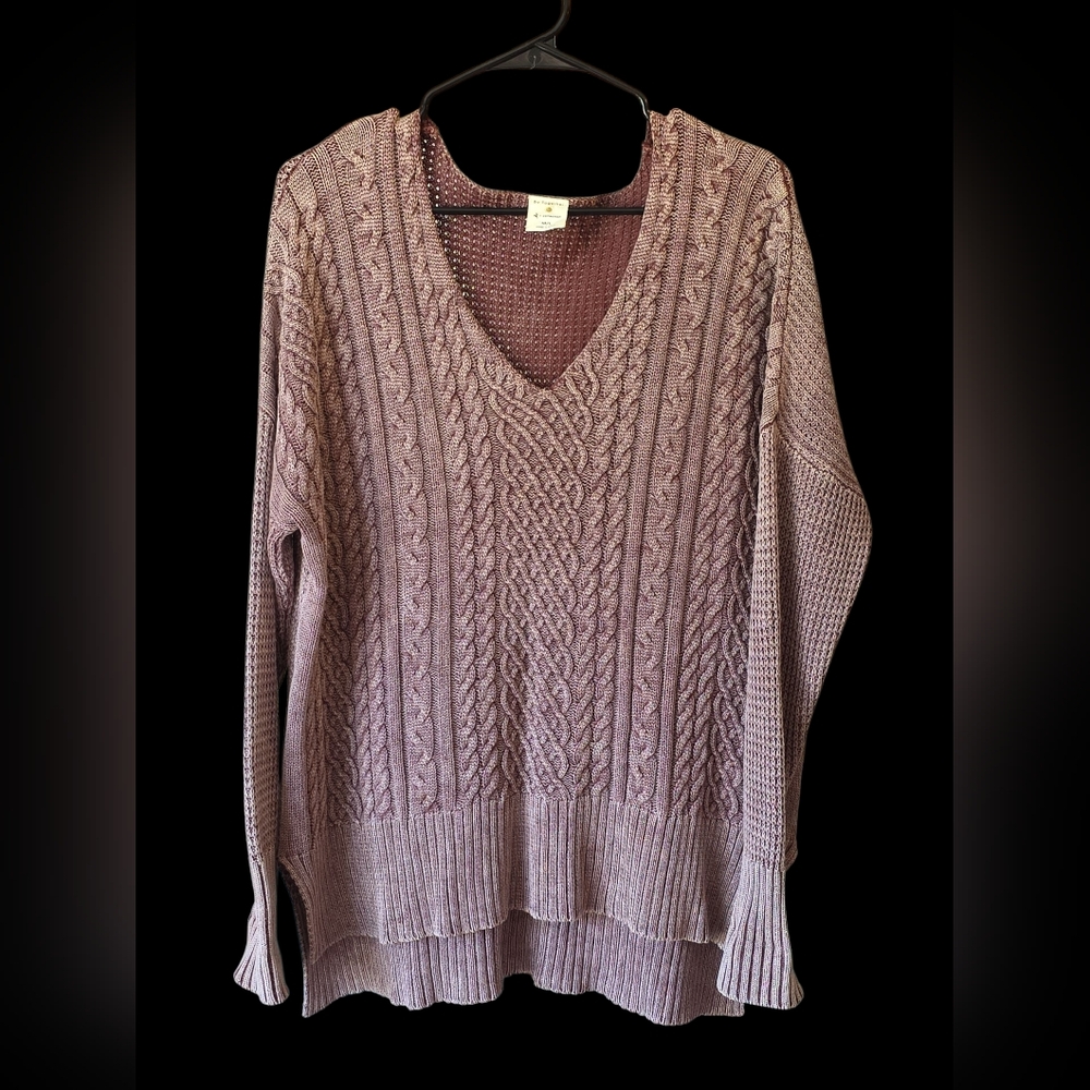 By Together Women's Chunky Knit Cotton Sweater V- Neck Maroon Size M/L